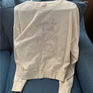 Figs Cream Top with Purple Stitching